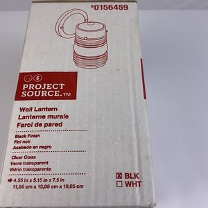 Project Source Black Wall Lantern Outdoor Light Fixture Clear Glass New Open Box